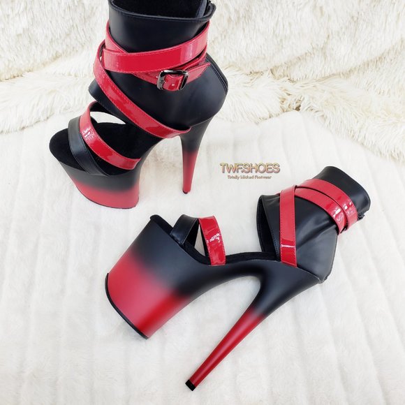 Flamingo 80015 Red Black 2 tone 8" High Heel Closed Back Platform Pole Shoes - Picture 4 of 15